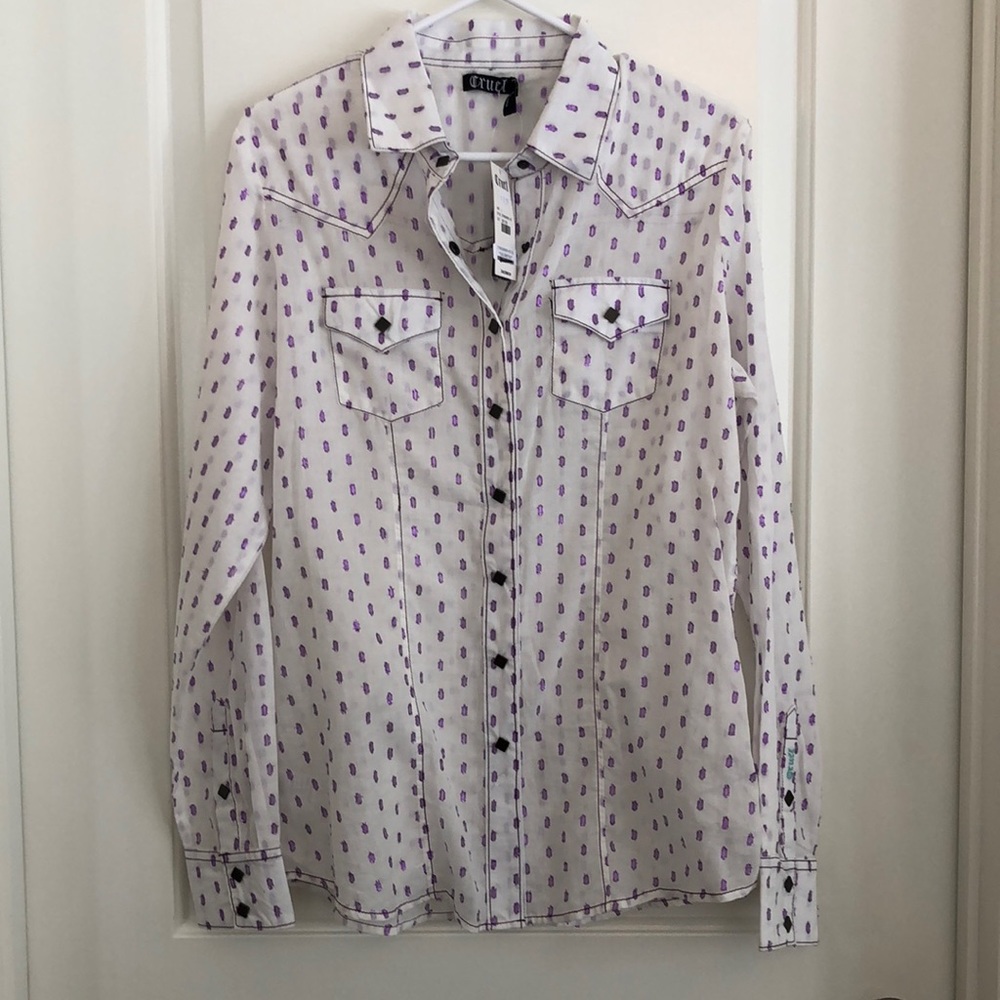 NWT Creul western fitted button down glitter shirt size L